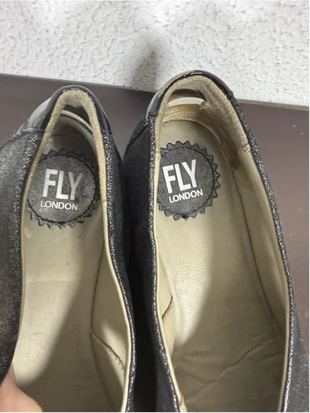 Fly London Beso Metallic Black Wedges Shoes Sz 37/6.5-7 US Boho Work Preppy Chic